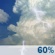 Today: Showers and thunderstorms likely. Some of the storms could produce small hail. Partly sunny, with a high near 53. West northwest wind around 21 mph, with gusts as high as 26 mph. Chance of precipitation is 60%. New rainfall amounts less than a tenth of an inch possible. Today: Showers And Thunderstorms Likely